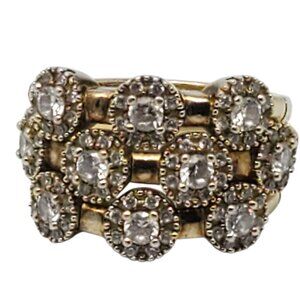 Sonia Bitton Sterling Silver Gold Tone CZ Flower Flex Ring Size 8 #22643